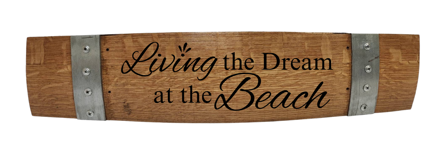 Beach Sign Laser Engraved Made from Repurposed Whiskey or Wine Barrels