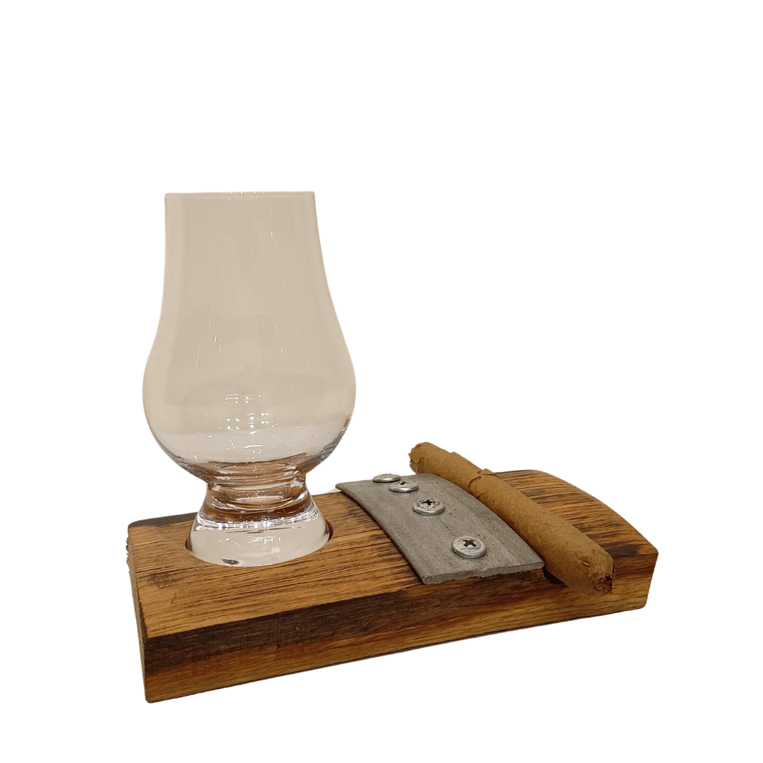 Single Hole Cigar Coaster with Outside Metal Bands | Small Hole | Perfect for Whiskey Glasses