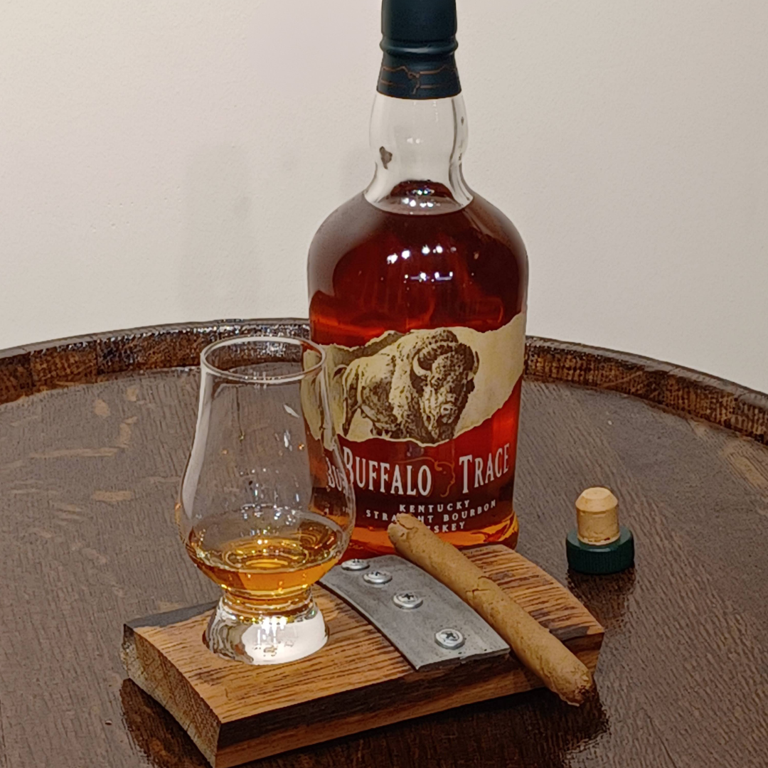 Single Hole Cigar Coaster with Outside Metal Bands | Small Hole | Perfect for Whiskey Glasses