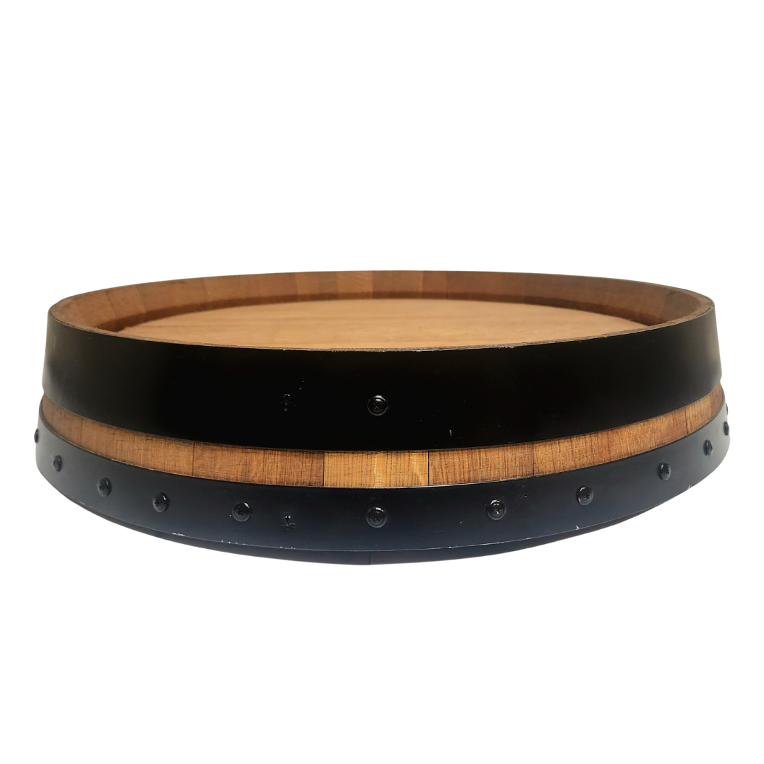 Wine Barrel Top Lazy Susan with Double Metal Ring-Black Bands - WhiskeyandWineDesign