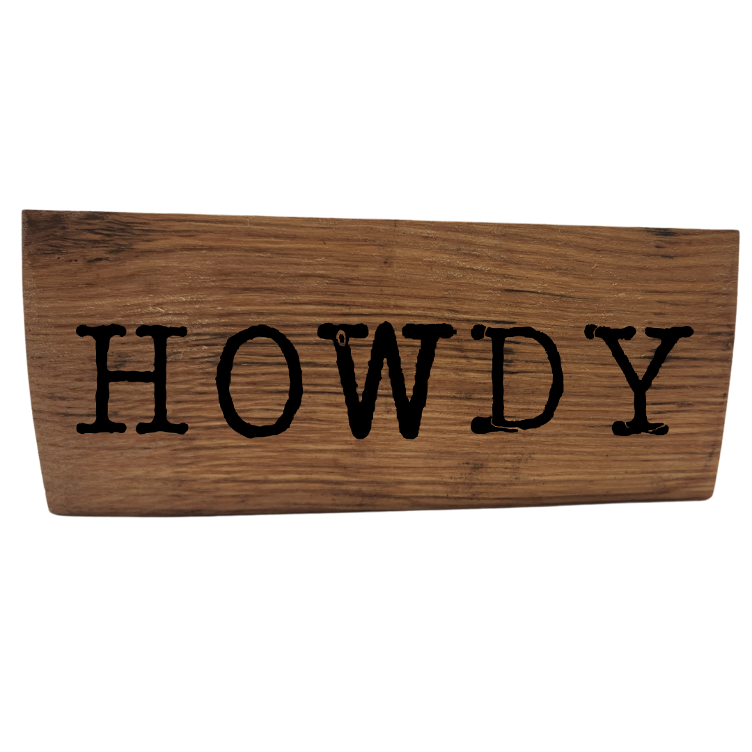 Western Block Sign Laser Engraved Made from Repurposed Whiskey or Wine Barrels