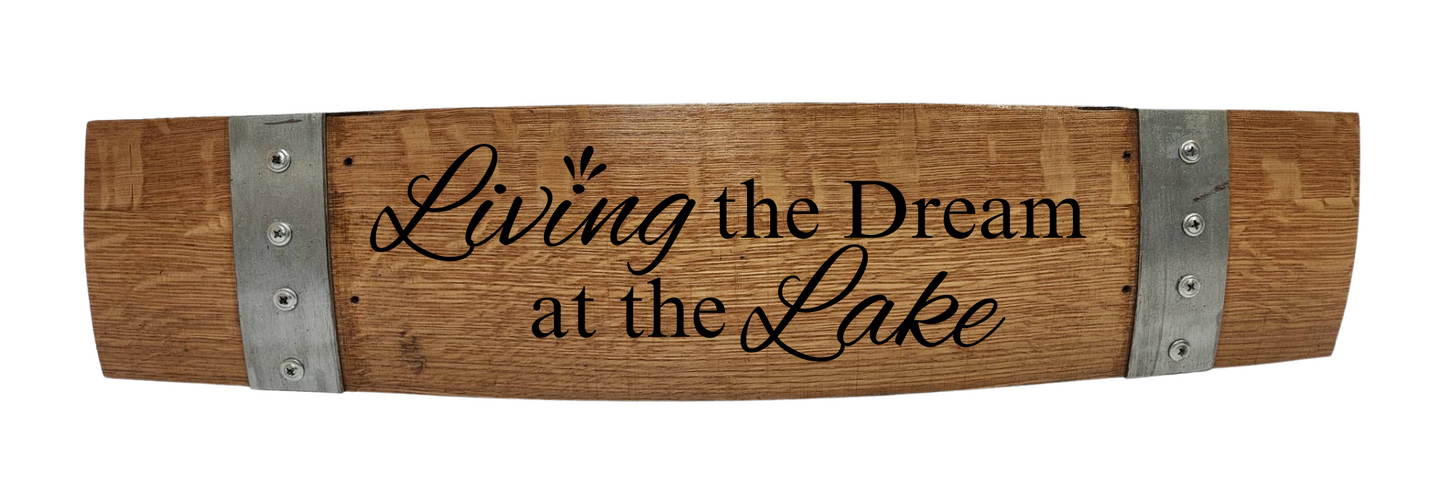 Lake Sign Laser Engraved Made from Repurposed Whiskey or Wine Barrels