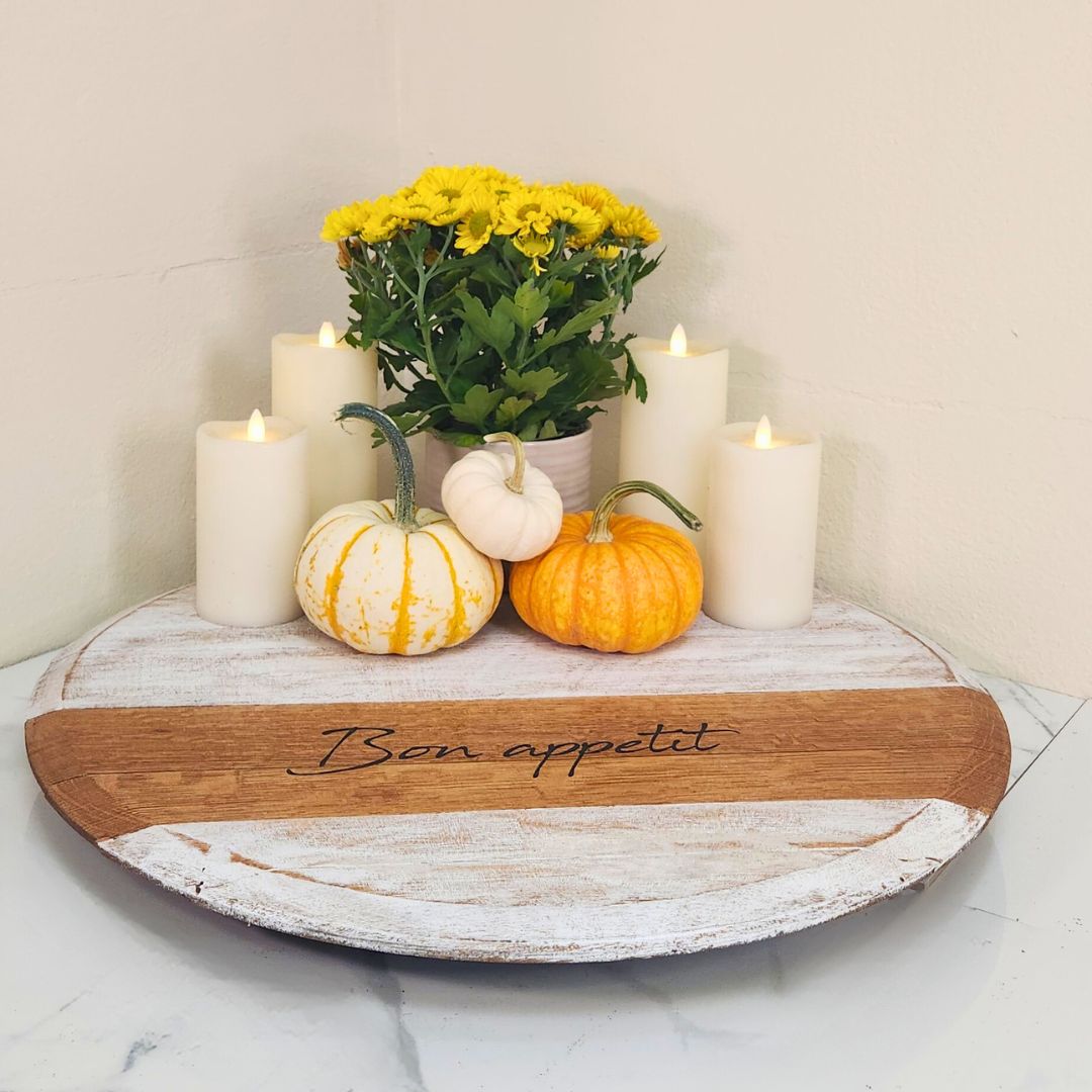 Wine Barrel Head Lazy Susan-White Wash - WhiskeyandWineDesign