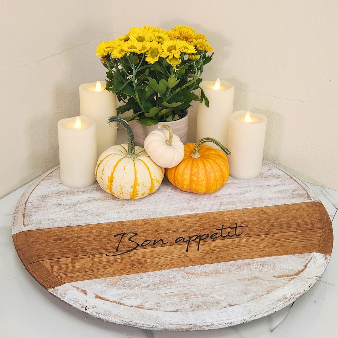 Wine Barrel Head Lazy Susan-White Wash - WhiskeyandWineDesign