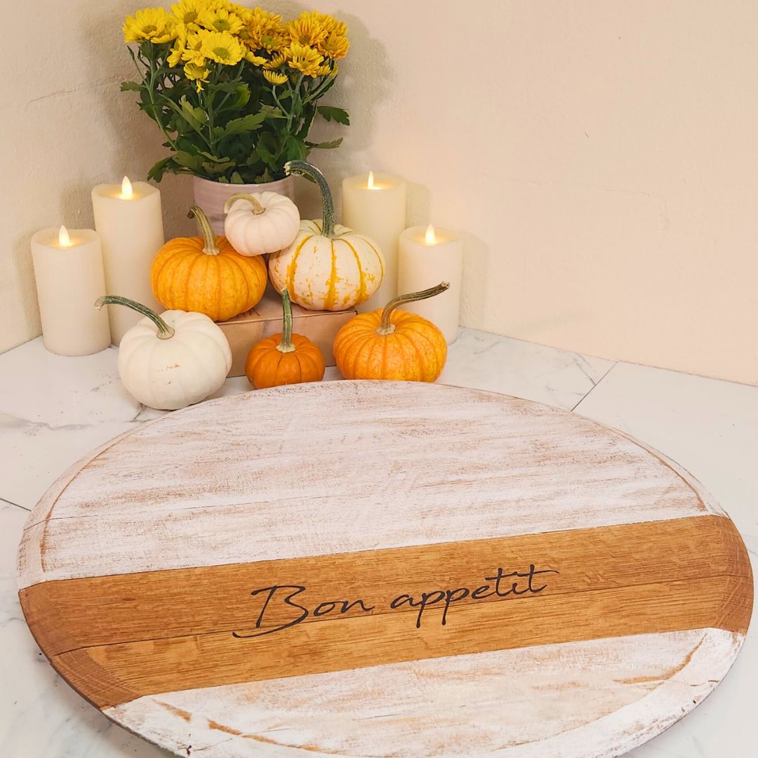 Wine Barrel Head Lazy Susan-White Wash - WhiskeyandWineDesign