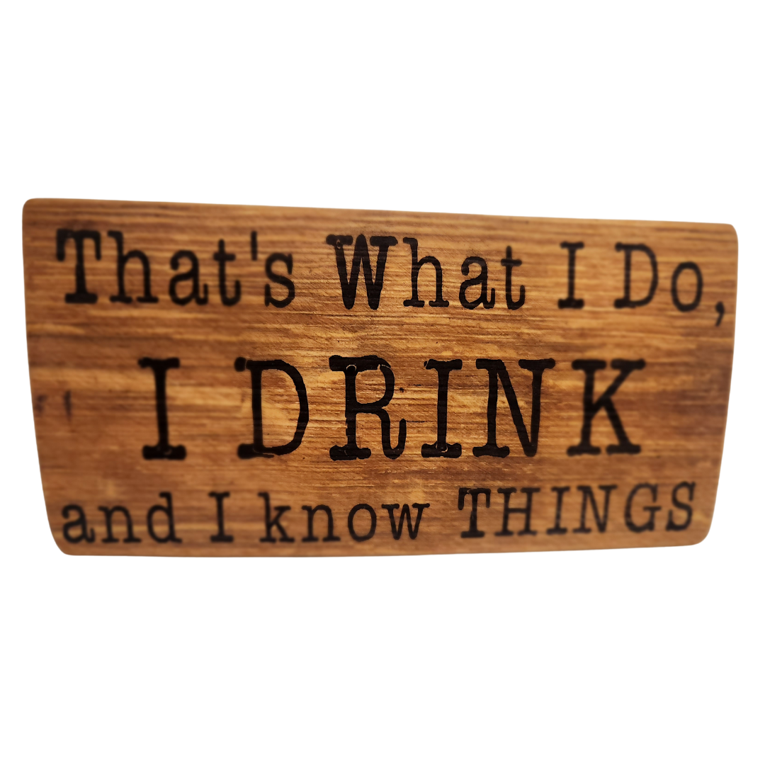 Whiskey Block Signs with Punny Scripts Made from Bourbon Barrel Staves - WhiskeyandWineDesign