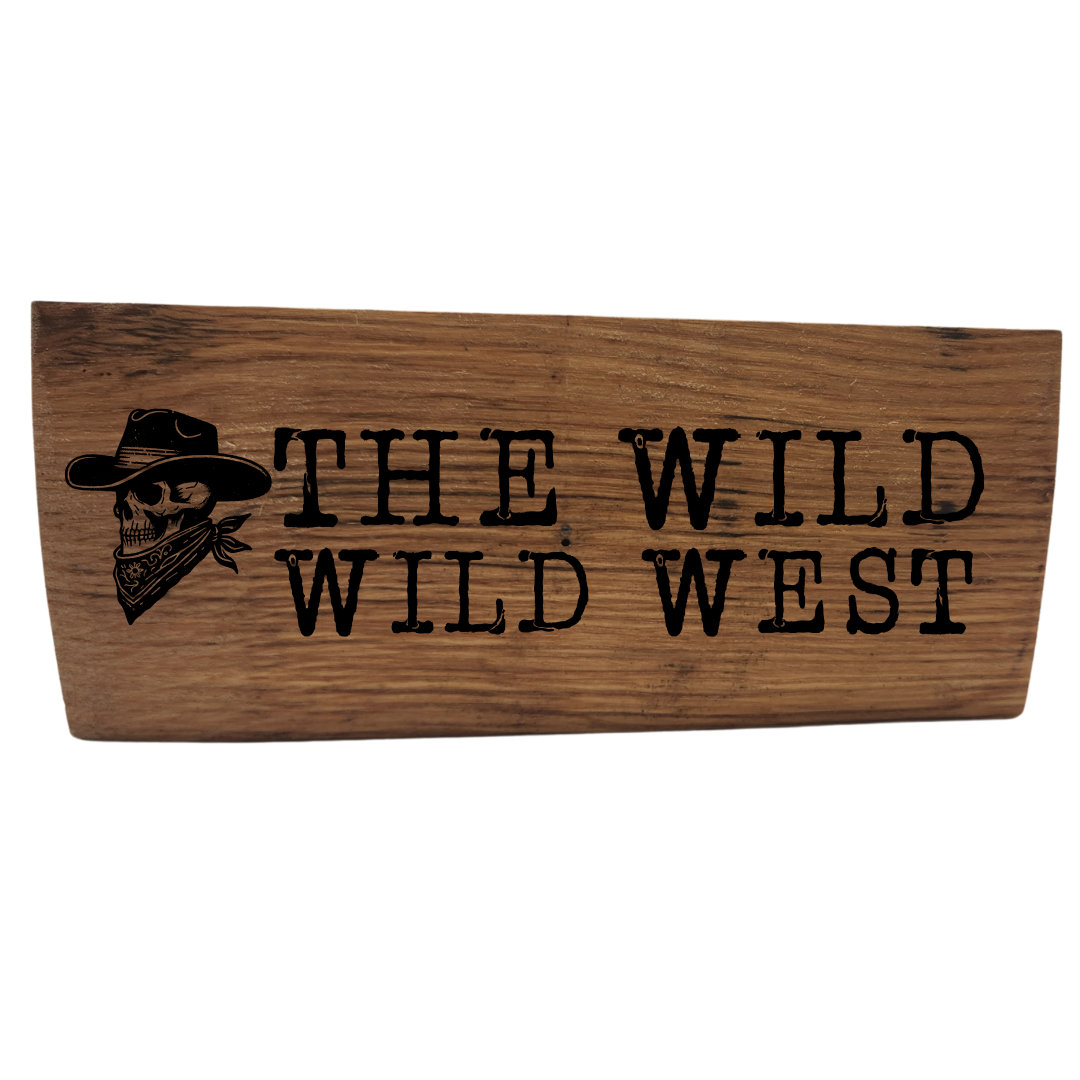 Western Block Sign Laser Engraved Made from Repurposed Whiskey or Wine Barrels