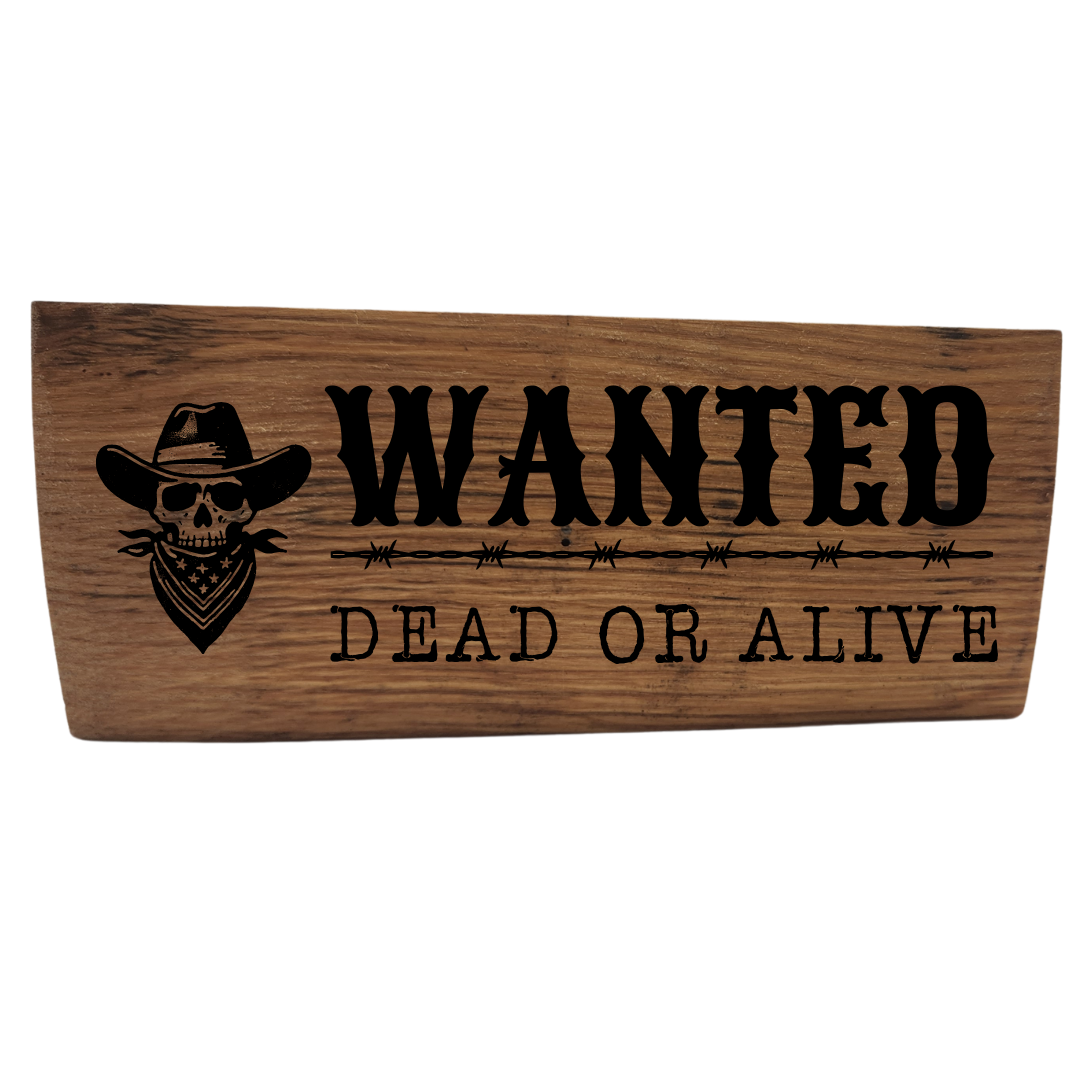 Western Block Sign Laser Engraved Made from Repurposed Whiskey or Wine Barrels