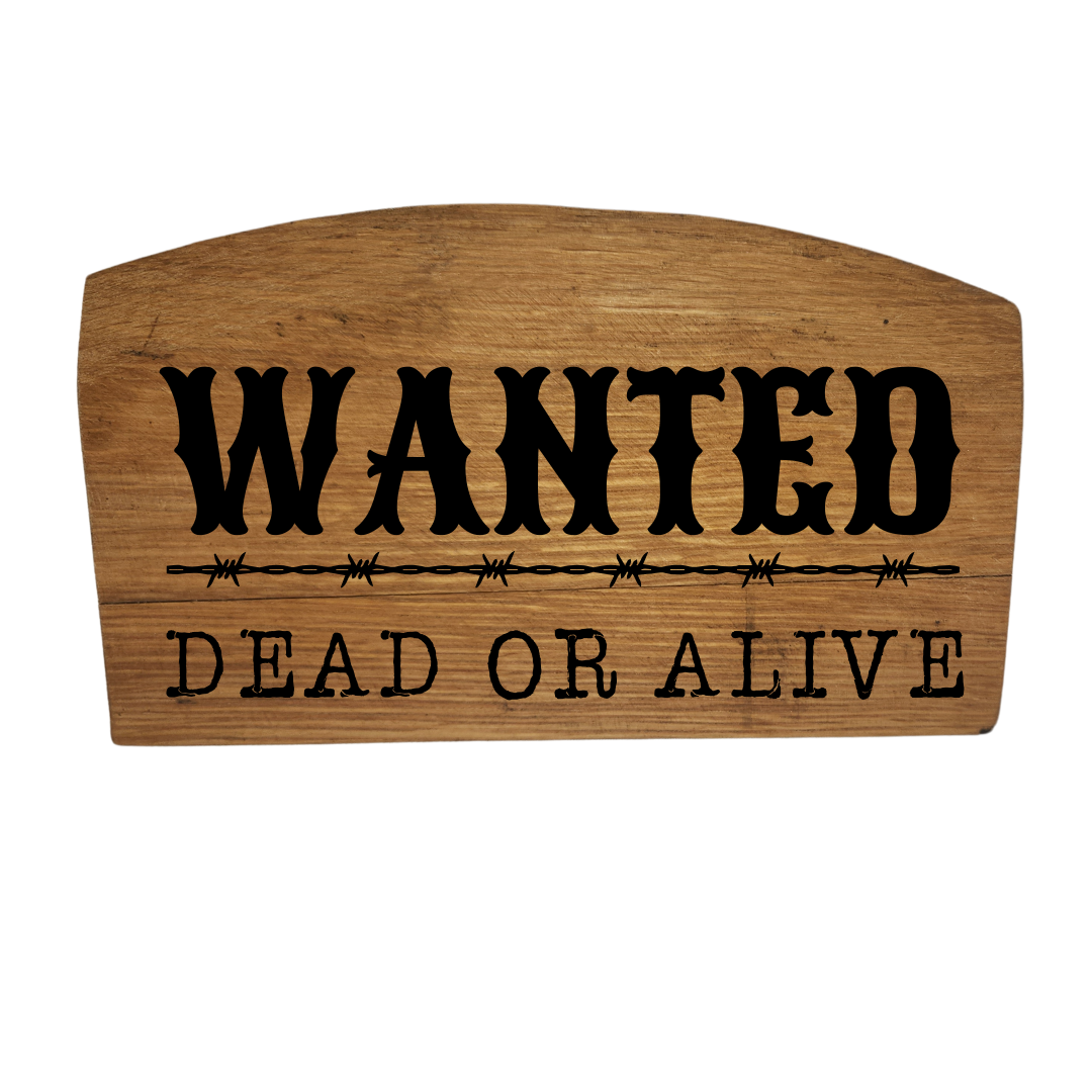 Western Block Sign Laser Engraved Made from Repurposed Whiskey or Wine Barrel Heads