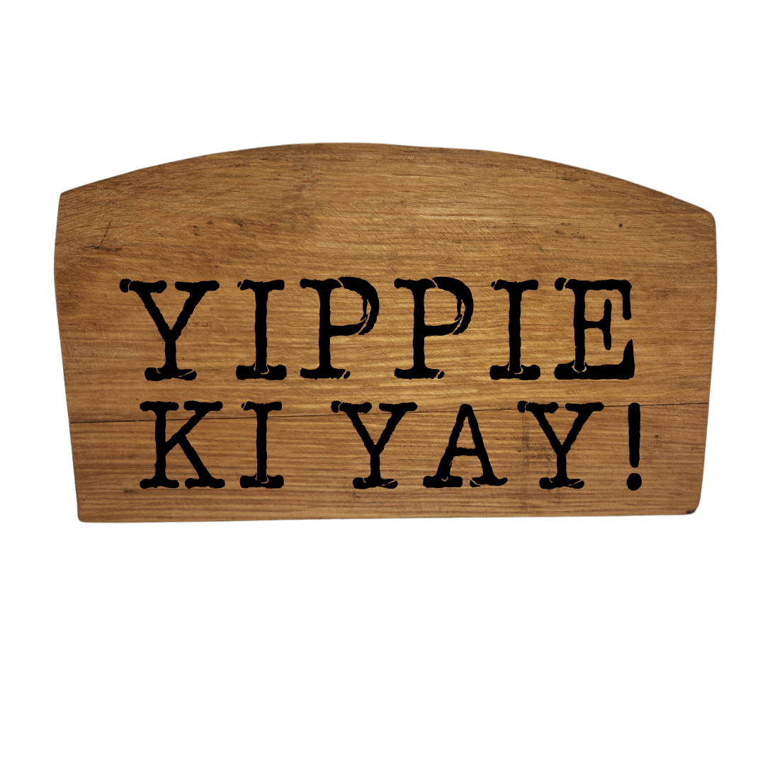 Western Block Sign Laser Engraved Made from Repurposed Whiskey or Wine Barrel Heads