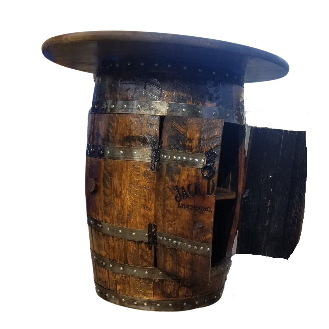 Bourbon or Wine Double Door Barrel Cabinet with 2 Shelves and LED Light - WhiskeyandWineDesign