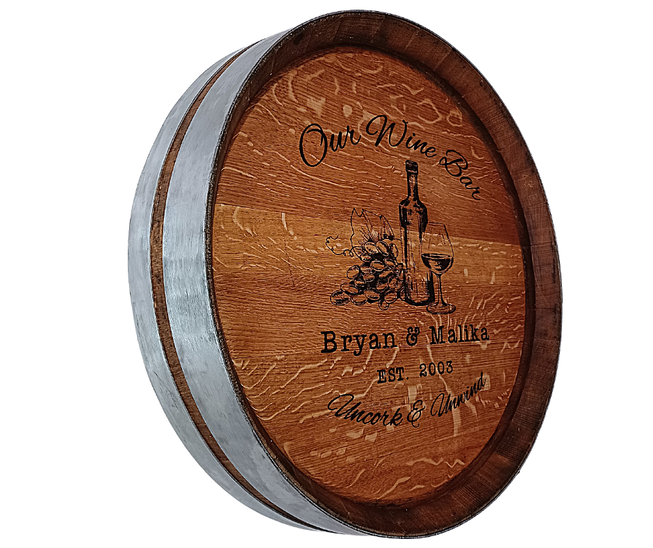 Wine Barrel Head with D Ring Hanger Double Metal Ring-DoubleArt - WhiskeyandWineDesign