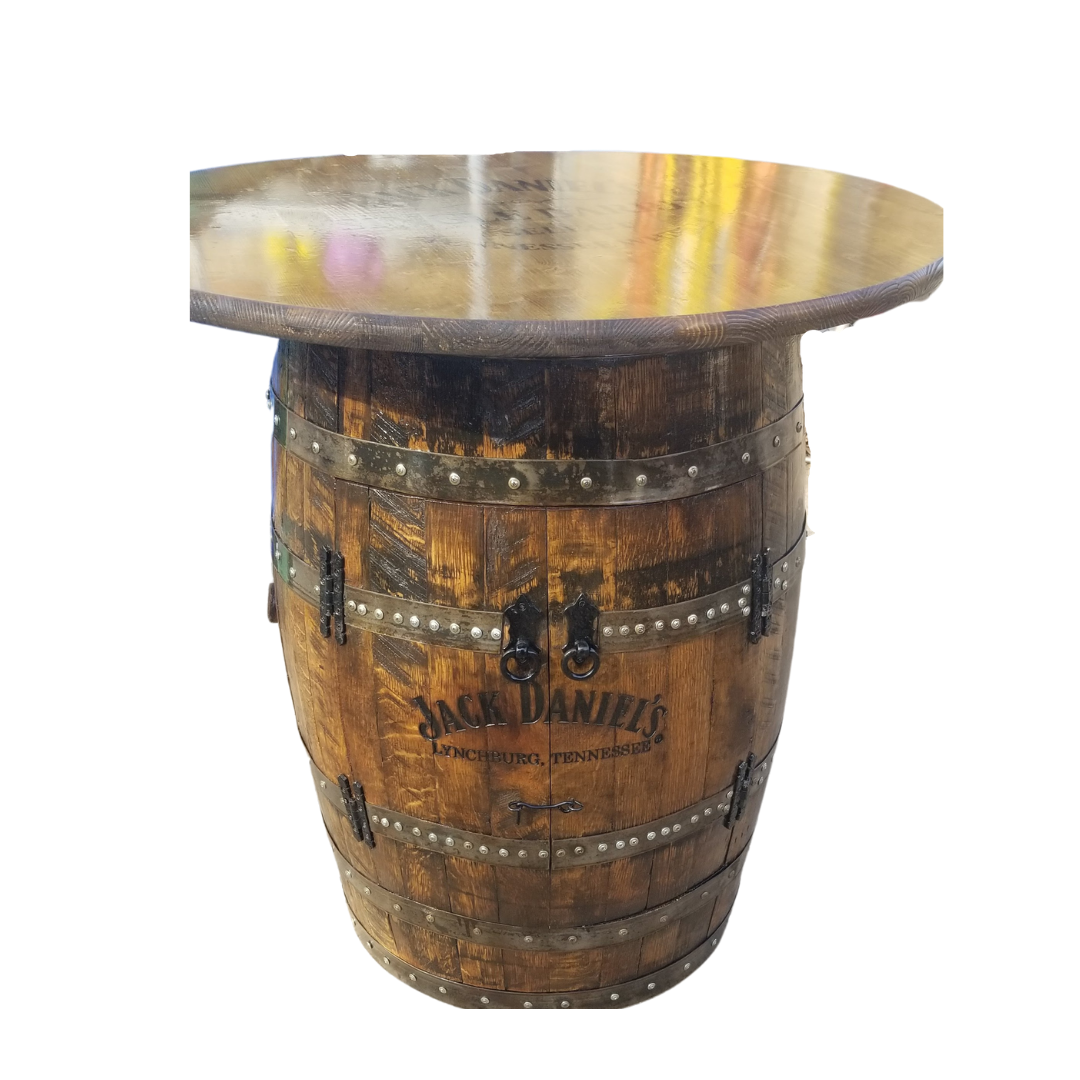 Bourbon or Wine Double Door Barrel Cabinet with 2 Shelves and LED Light - WhiskeyandWineDesign