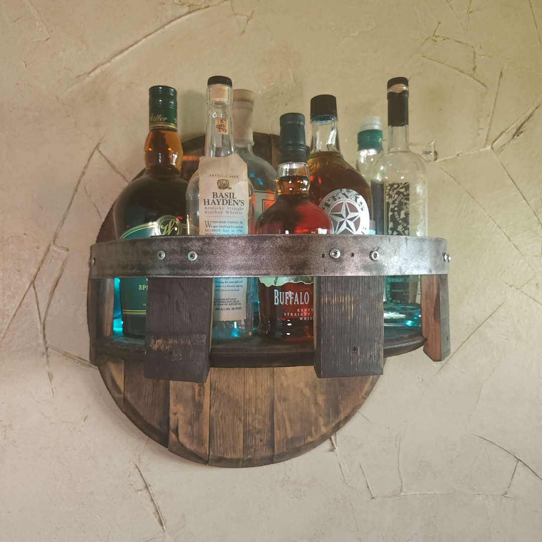 Bourbon Barrel Shelf Made from Authentic Bourbon Barrel Heads-RoundShelf - WhiskeyandWineDesign