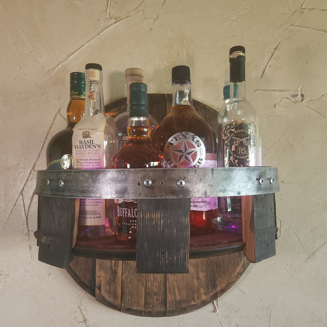 Bourbon Barrel Shelf Made from Authentic Bourbon Barrel Heads-RoundShelf - WhiskeyandWineDesign