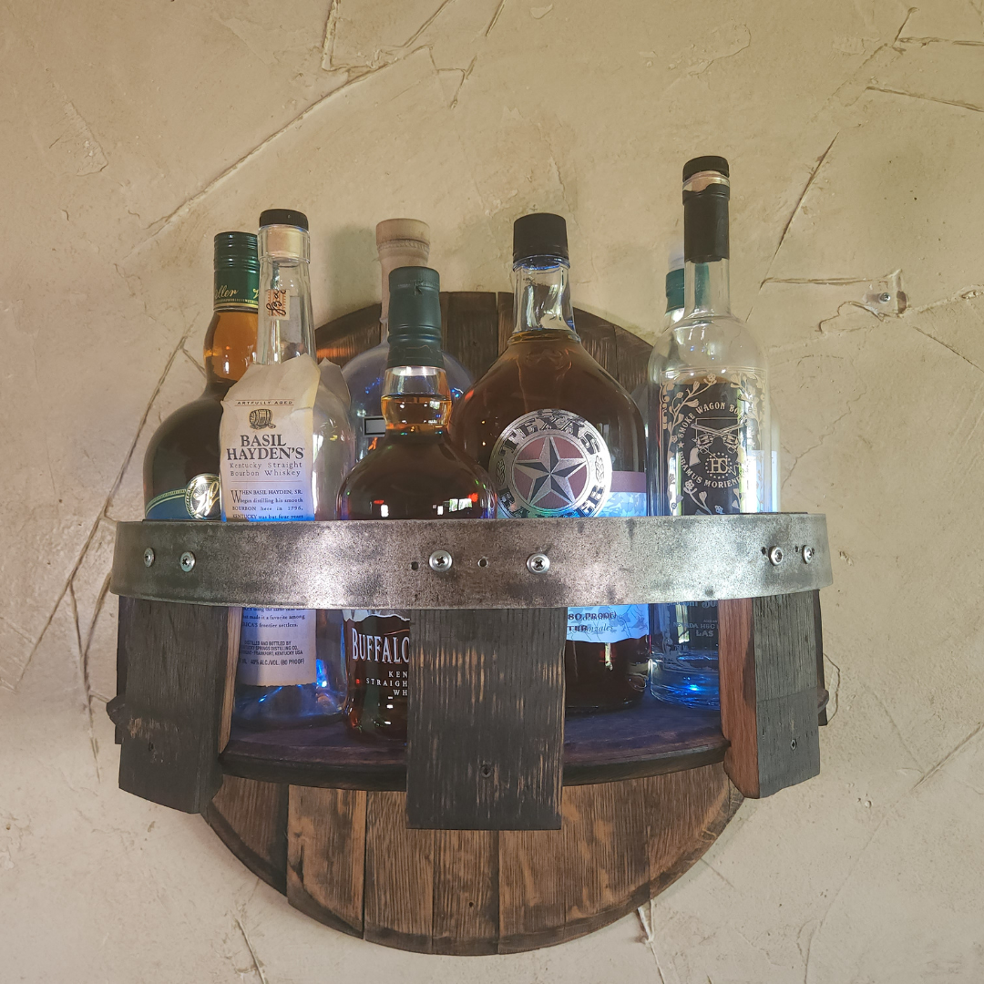 Bourbon Barrel Shelf Made from Authentic Bourbon Barrel Heads-RoundShelf - WhiskeyandWineDesign