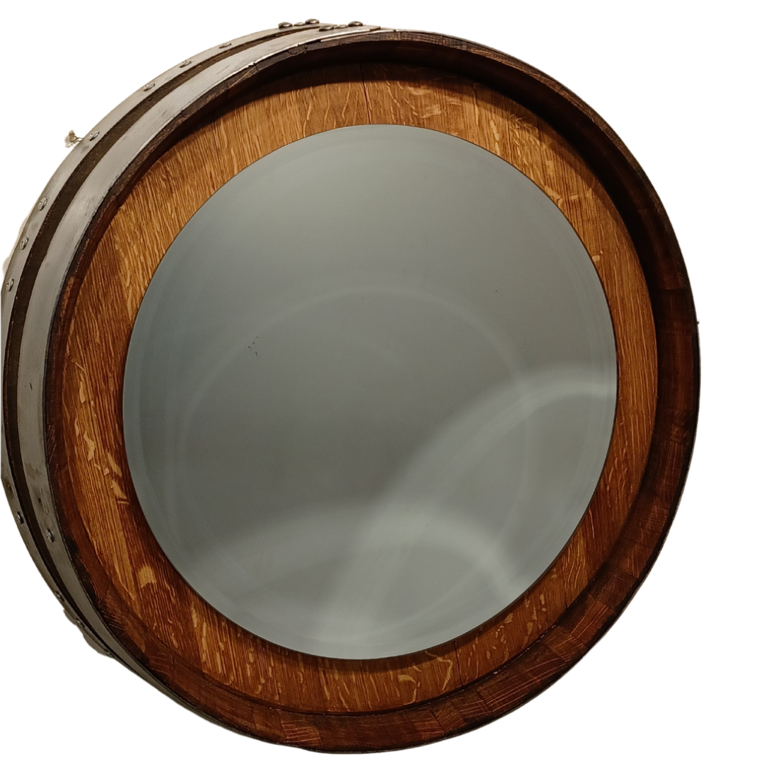 Barrel Head Mirror with Customizable Rings - WhiskeyandWineDesign