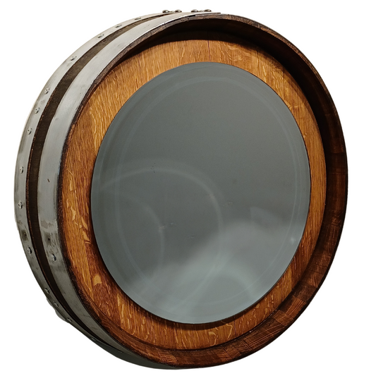 Barrel Head Mirror with Customizable Rings - WhiskeyandWineDesign