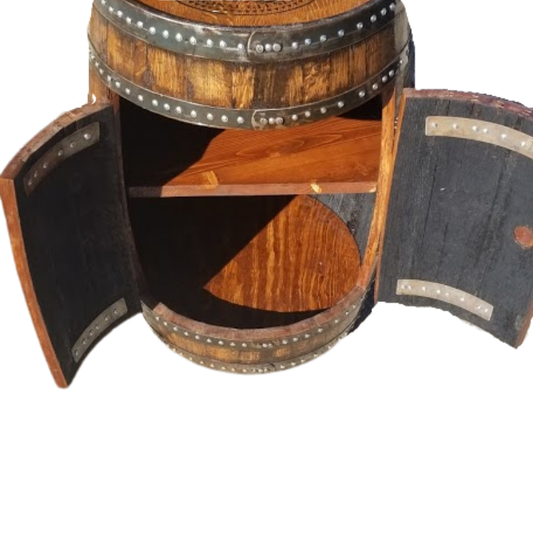 Half Bourbon or Wine Barrel Double Door Cabinet Shelf / 2 Shelves / LED Light with Remote - WhiskeyandWineDesign
