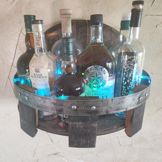 Wine Barrel Shelf Made from Authentic Wine Barrel Heads- Roundshelf - WhiskeyandWineDesign