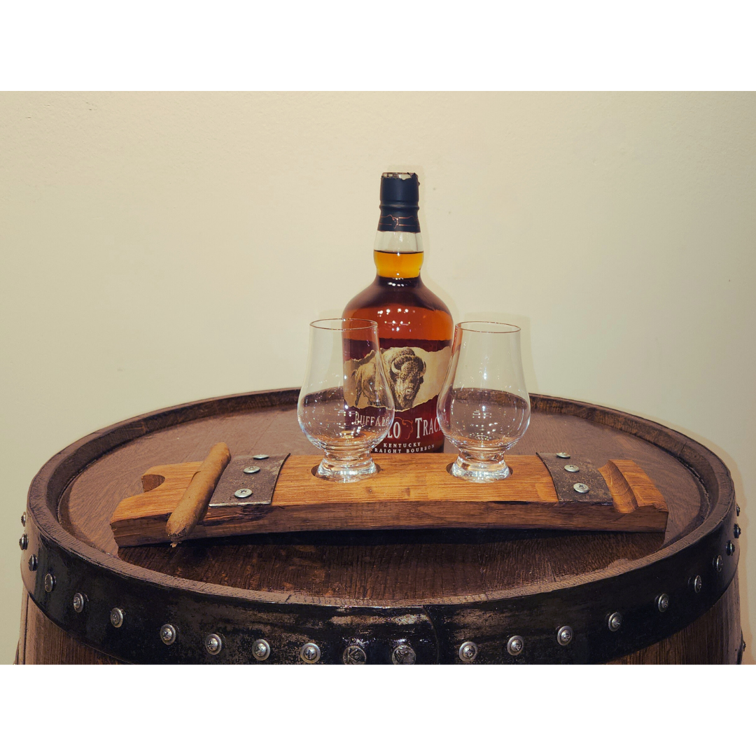 Double Hole or Single Hole Cigar Coaster with Outside Metal Bands | Perfect for Whiskey and Rocks Glasses - WhiskeyandWineDesign