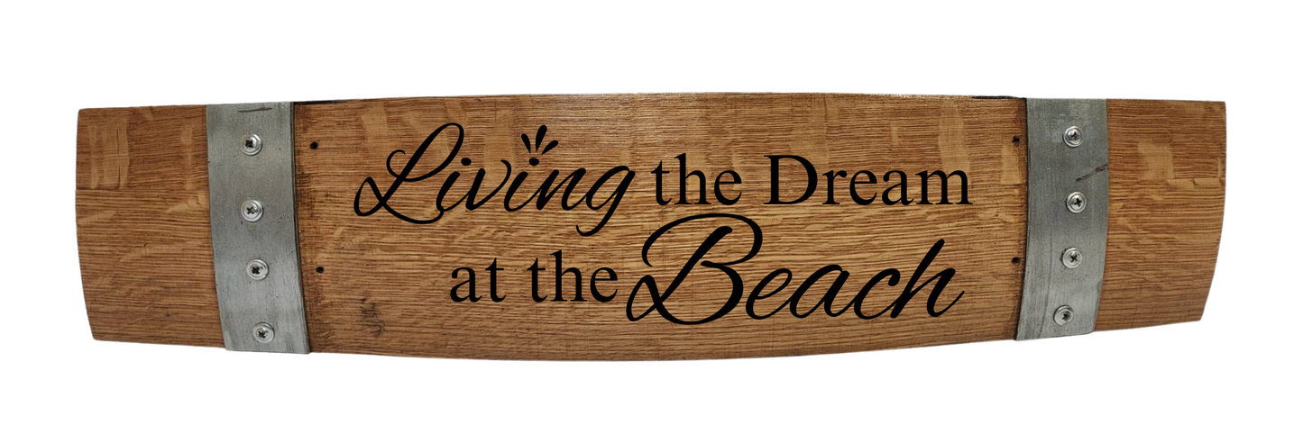 Beach Sign Laser Engraved  Made from Repurposed Whiskey or Wine Barrels