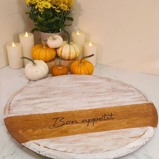 Wine Barrel Head Lazy Susan-White Wash - WhiskeyandWineDesign