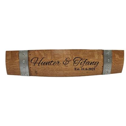 Custom Engraved Sign Made from Repurposed Whiskey or Wine Barrels (24 inches Long) - WhiskeyandWineDesign