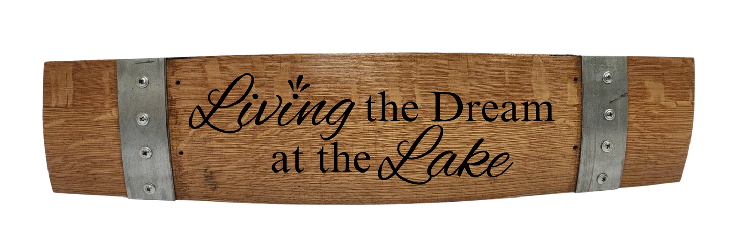 Lake Sign Laser Engraved  Made from Repurposed Whiskey or Wine Barrels