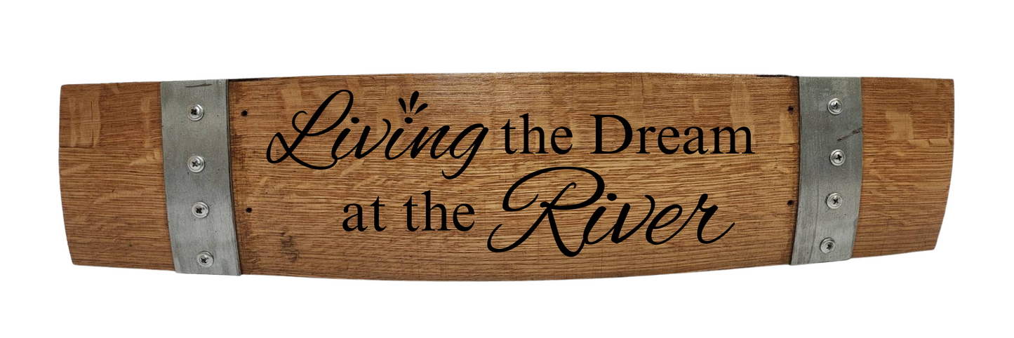 River Stave Sign Laser Engraved  Made from Repurposed Whiskey or Wine Barrels