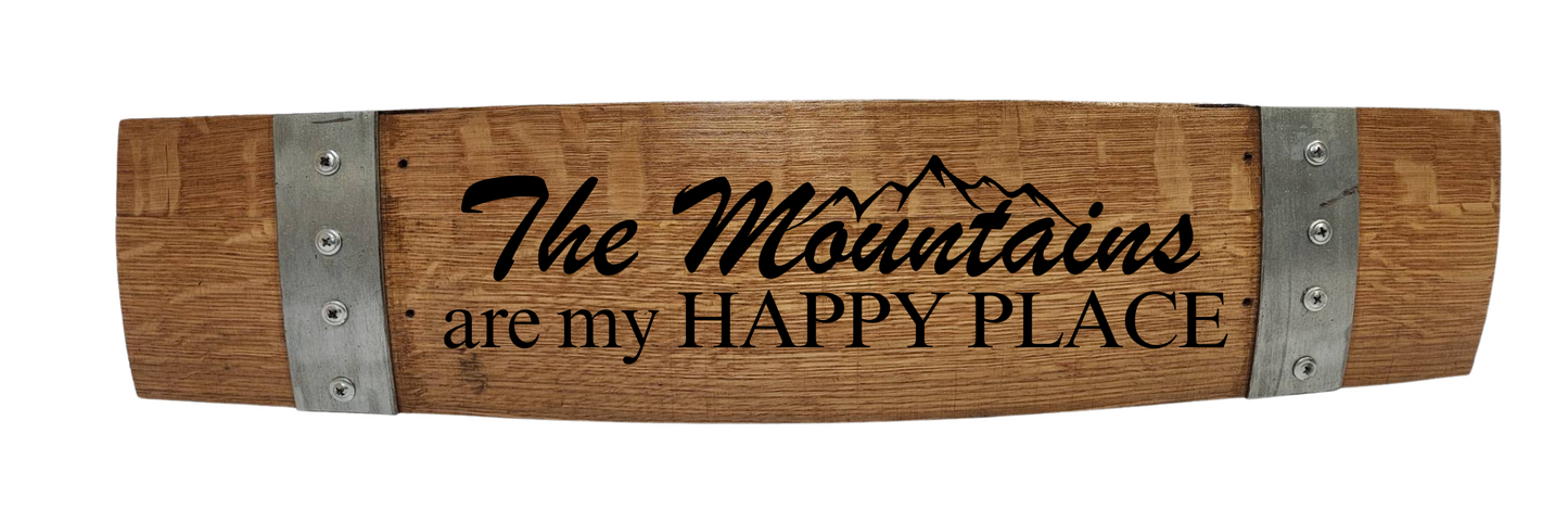 Mountain Sign Laser Engraved  Made from Repurposed Whiskey or Wine Barrels