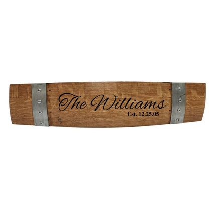 Custom Engraved Sign Made from Repurposed Whiskey or Wine Barrels (24 inches Long) - WhiskeyandWineDesign