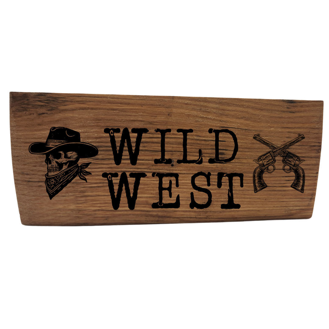 Western Block Sign Laser Engraved  Made from Repurposed Whiskey or Wine Barrels