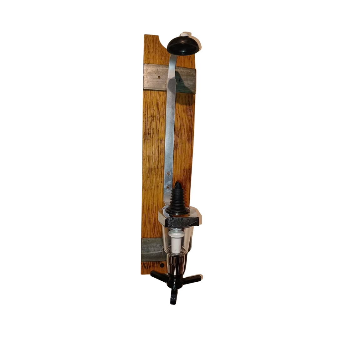 Liquor Dispenser Mounted on a Barrel Stave - WhiskeyandWineDesign