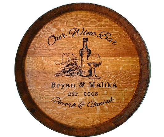 Wine Barrel Head with D Ring Hanger Double Metal Ring-DoubleArt - WhiskeyandWineDesign