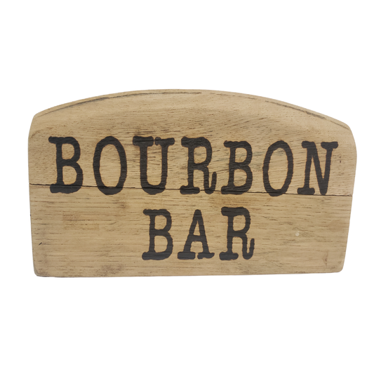 Whiskey Block Signs with Punny Scripts Made from Bourbon Barrel Heads - WhiskeyandWineDesign