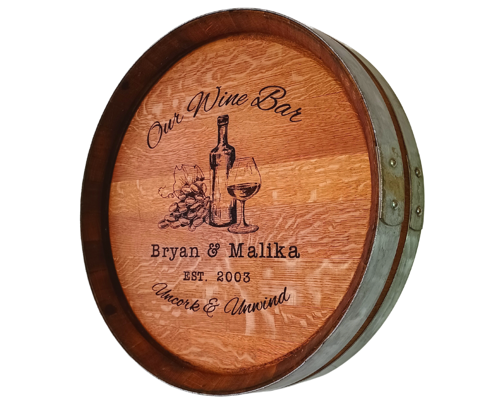 Wine Barrel Head with D Ring Hanger Double Metal Ring-DoubleArt - WhiskeyandWineDesign