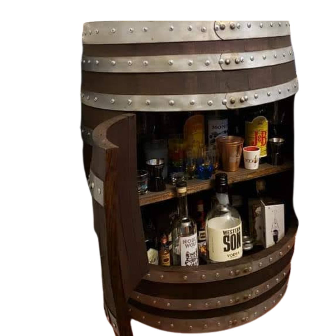 Bourbon or Wine Double Door Barrel Cabinet with 2 Shelves and LED Light - WhiskeyandWineDesign