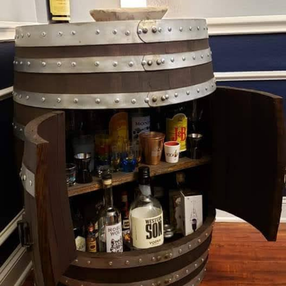 Bourbon or Wine Double Door Barrel Cabinet with 2 Shelves and LED Light - WhiskeyandWineDesign