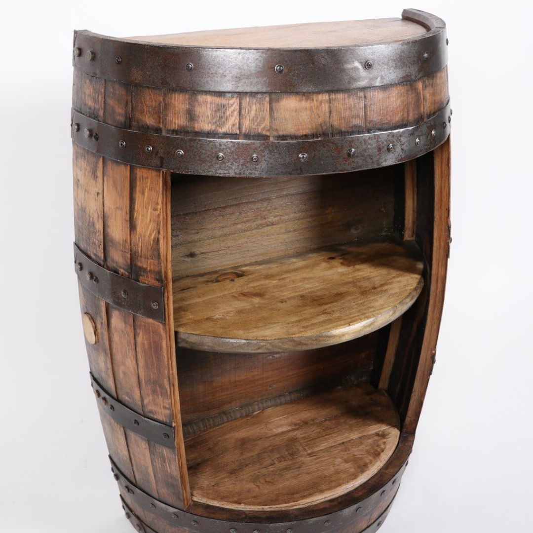 Half Bourbon or Wine Barrel Half Cabinet Shelf No Door - WhiskeyandWineDesign