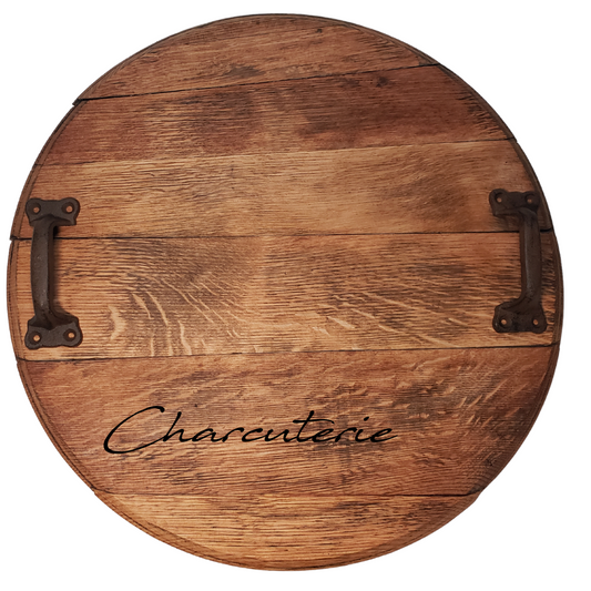 Wine Barrel Head Tray with Scripts - Natural - WhiskeyandWineDesign