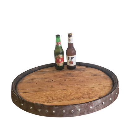 Whiskey Barrel Head Lazy Susan with Single Metal Ring - WhiskeyandWineDesign