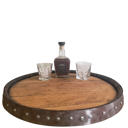 Whiskey Barrel Head Lazy Susan with Single Metal Ring - WhiskeyandWineDesign