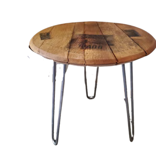 Bourbon Barrel Head Hairpin Table - 21" x 18" - WhiskeyandWineDesign